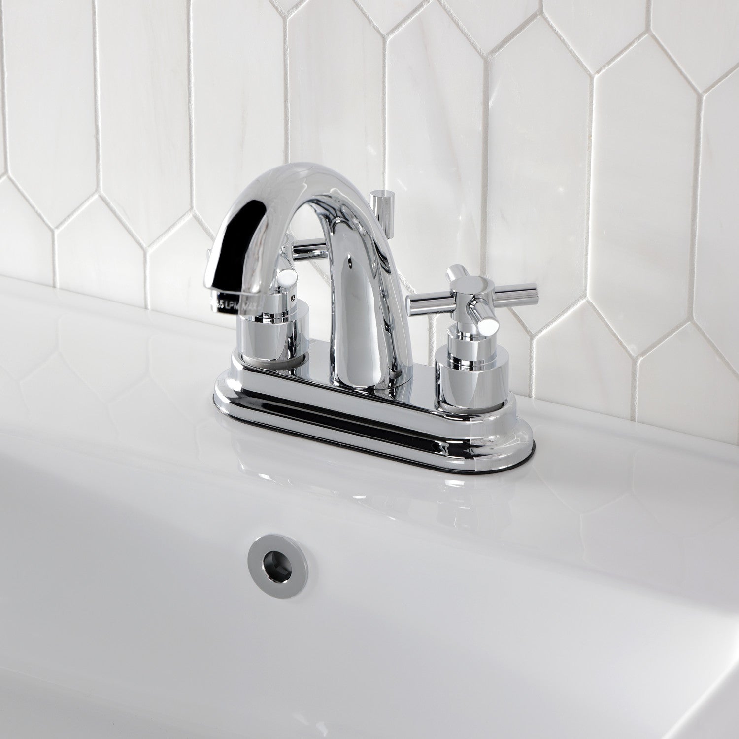 Kingston Tulare KS8611EX - Elinvar Double-Handle 3-Hole Deck Mount 4-Inch Centerset Bathroom Faucet with Brass Pop-Up, Polished Chrome — thumbnail 2